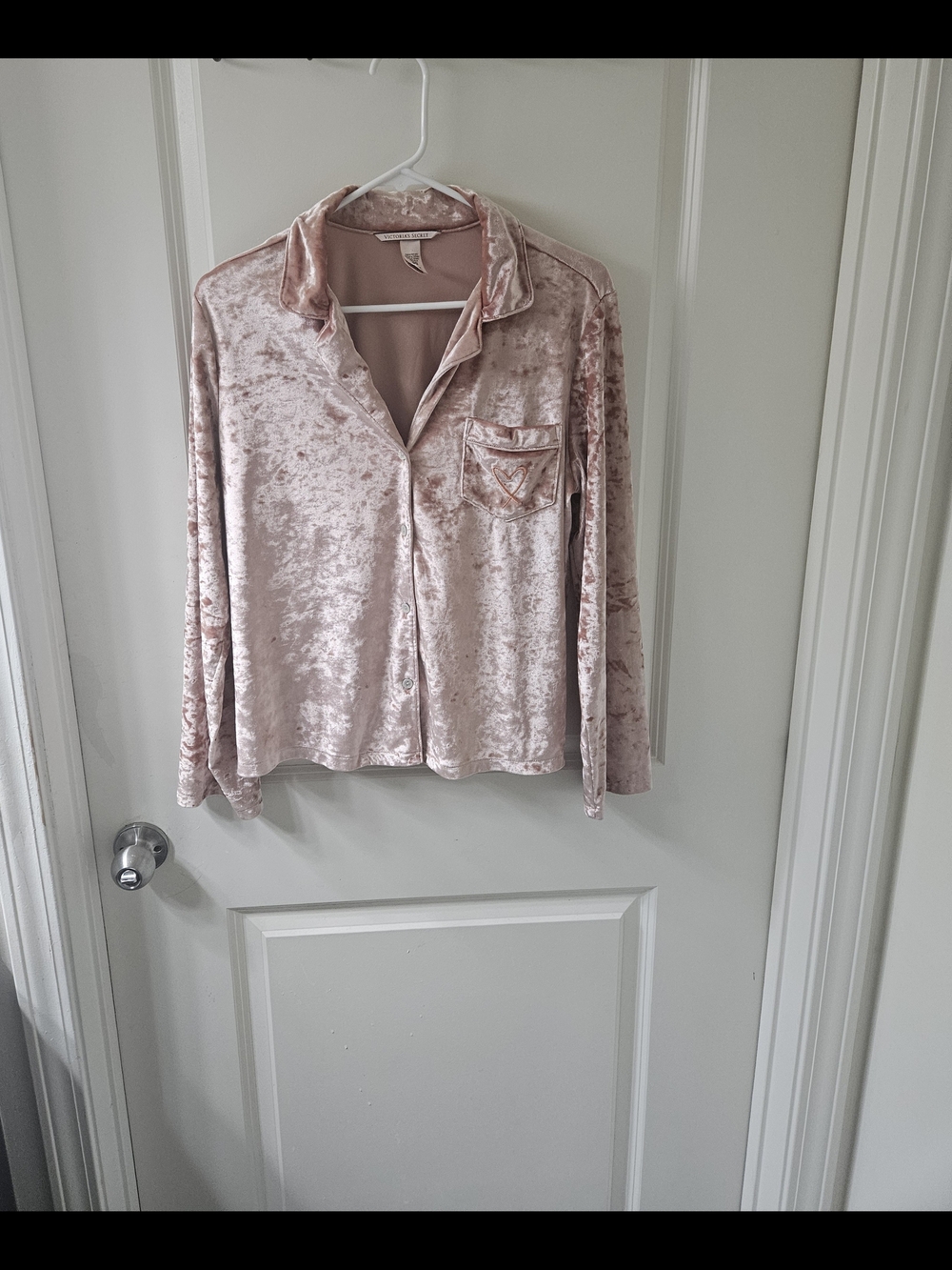 Victoria's Secret Blush Pink Velvet Button-Up Pajama Top